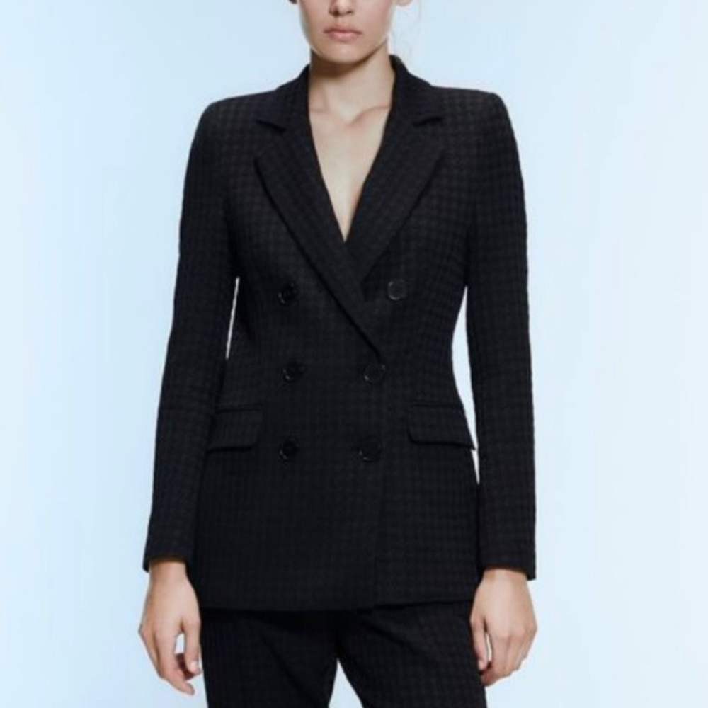 Zara Double Breasted Houndstooth Blazer
